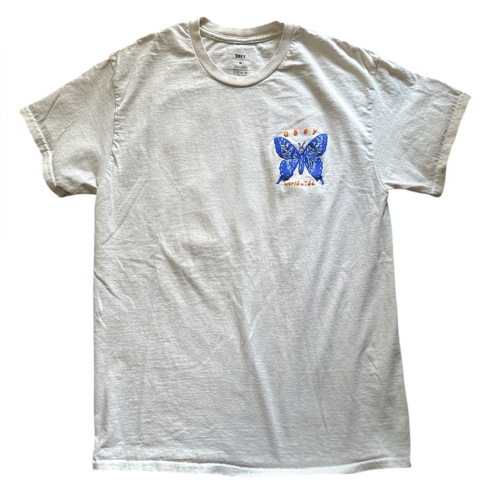 Obey Tee with Blue Butterfly Graphic medium